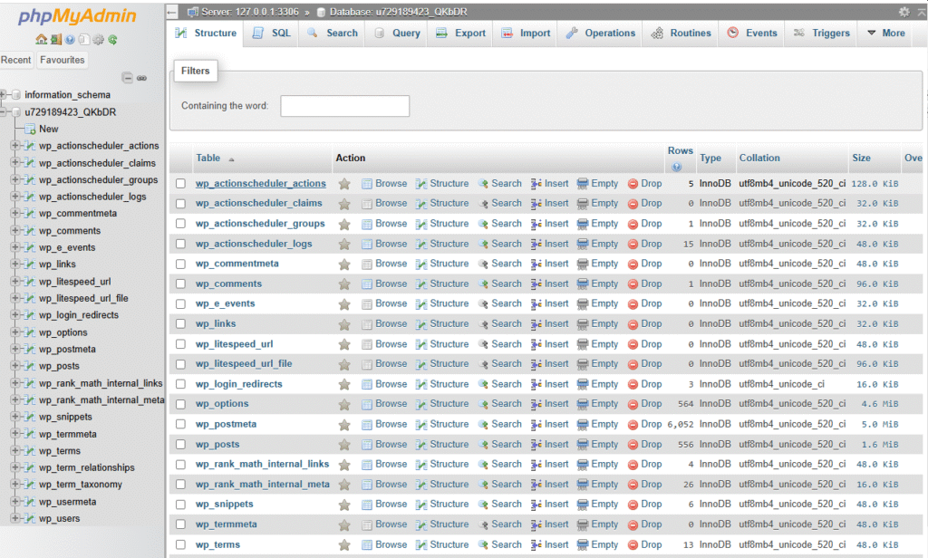 phpMyAdmin Dashboard