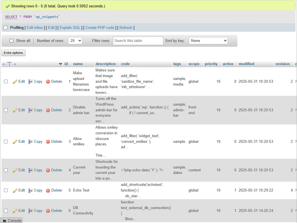 wp-snippets contents